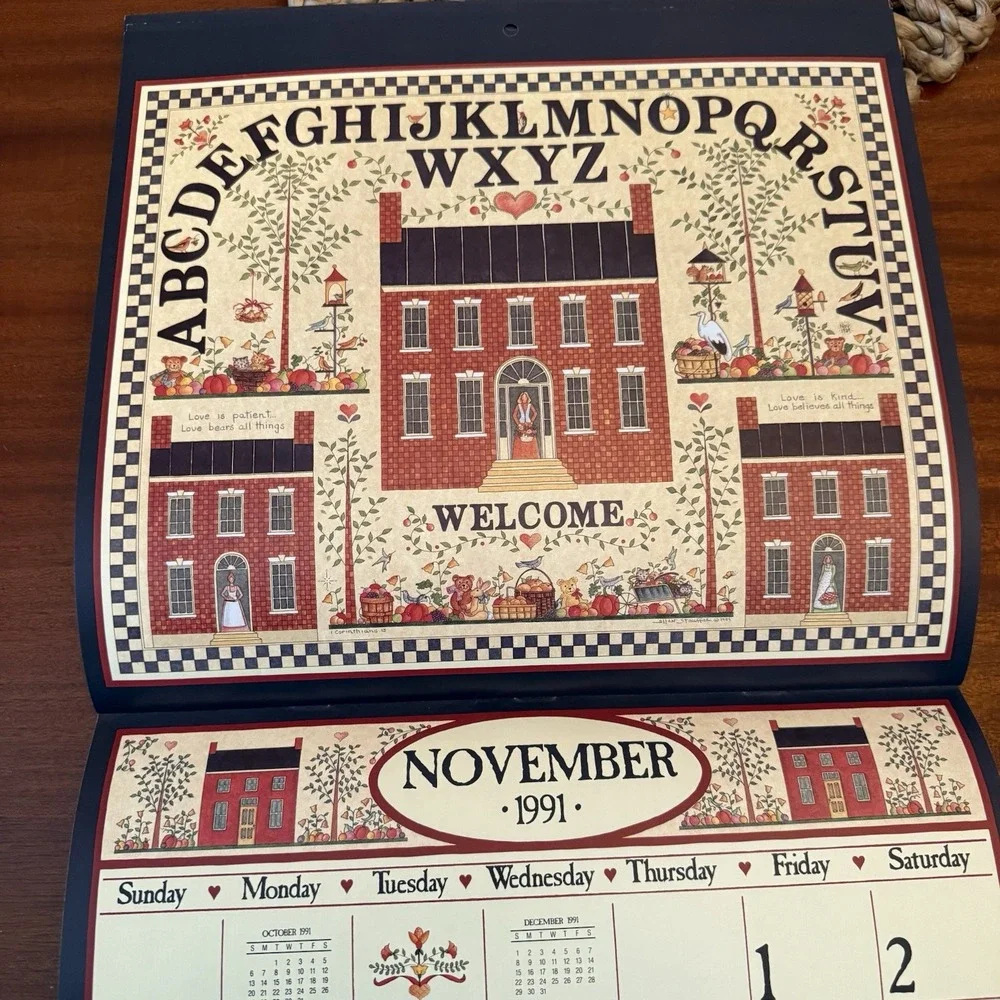 1991‎ Country Sampler Calendar –Noah's Ark – 12x12 – Folk Art Cottagecore